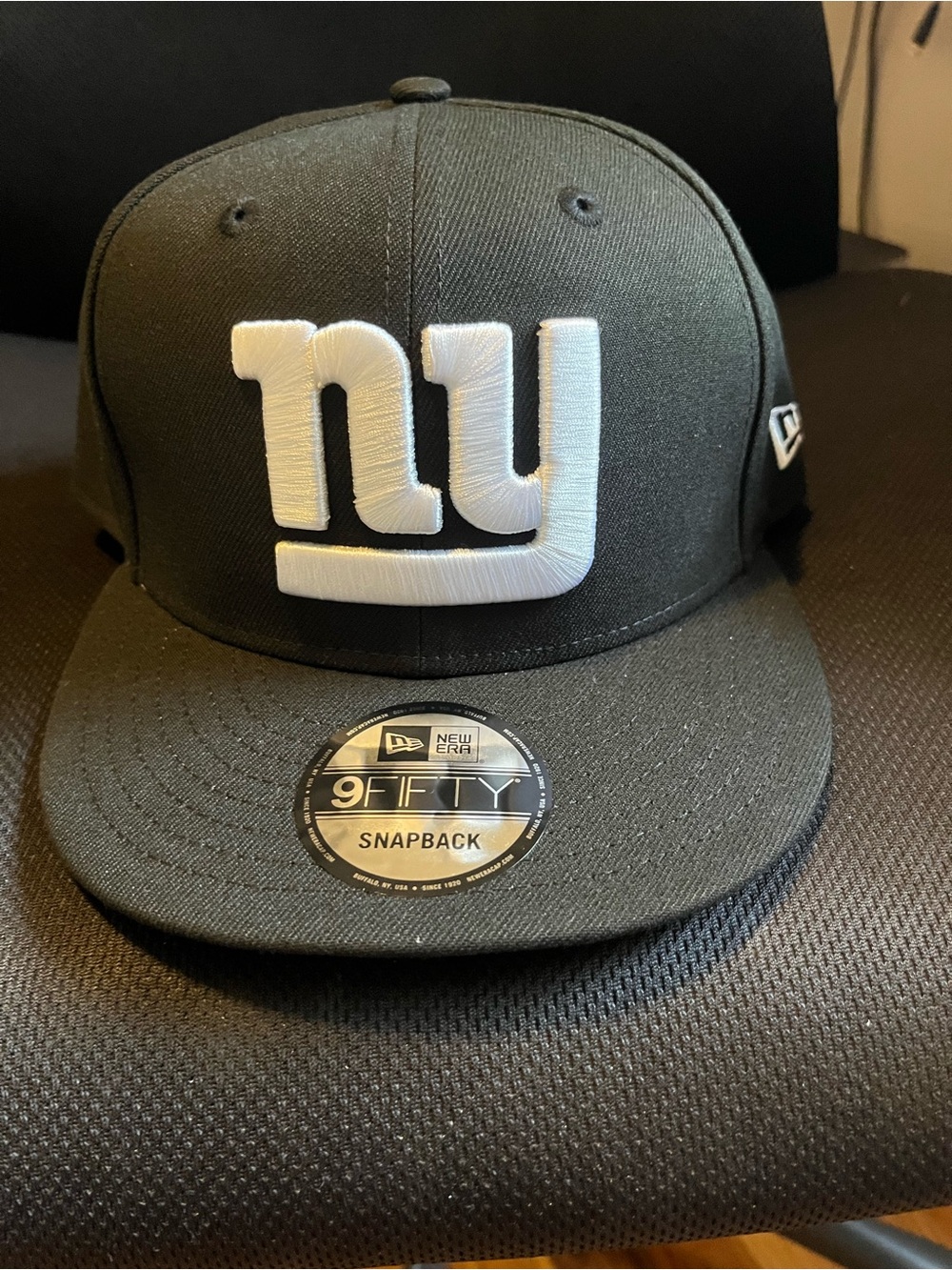 Giants Black Snapback Hat with White NY Logo